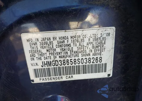 2008 Honda Fit Sport из США, поврежденный, VIN JHMGD38658S038268